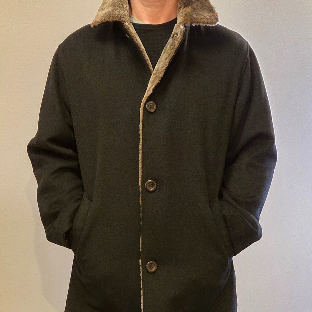 Men's Black Cashmere Jacket with Grey Shearling Lining